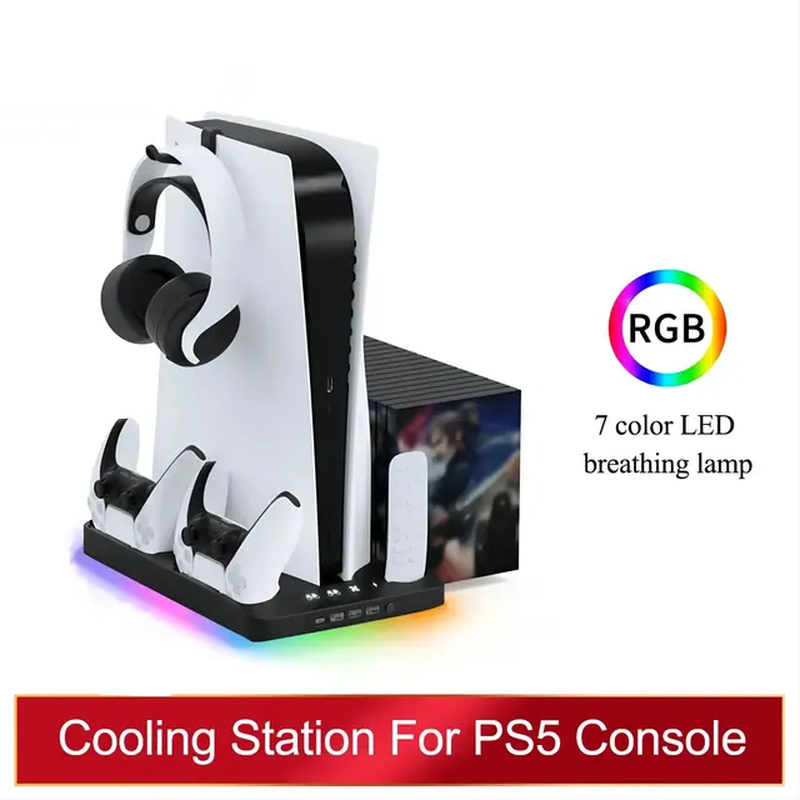 Dual Controllers PS5 Cooling Station with RGB Light