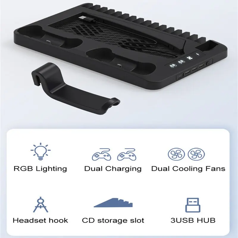 Dual Controllers PS5 Cooling Station with RGB Light