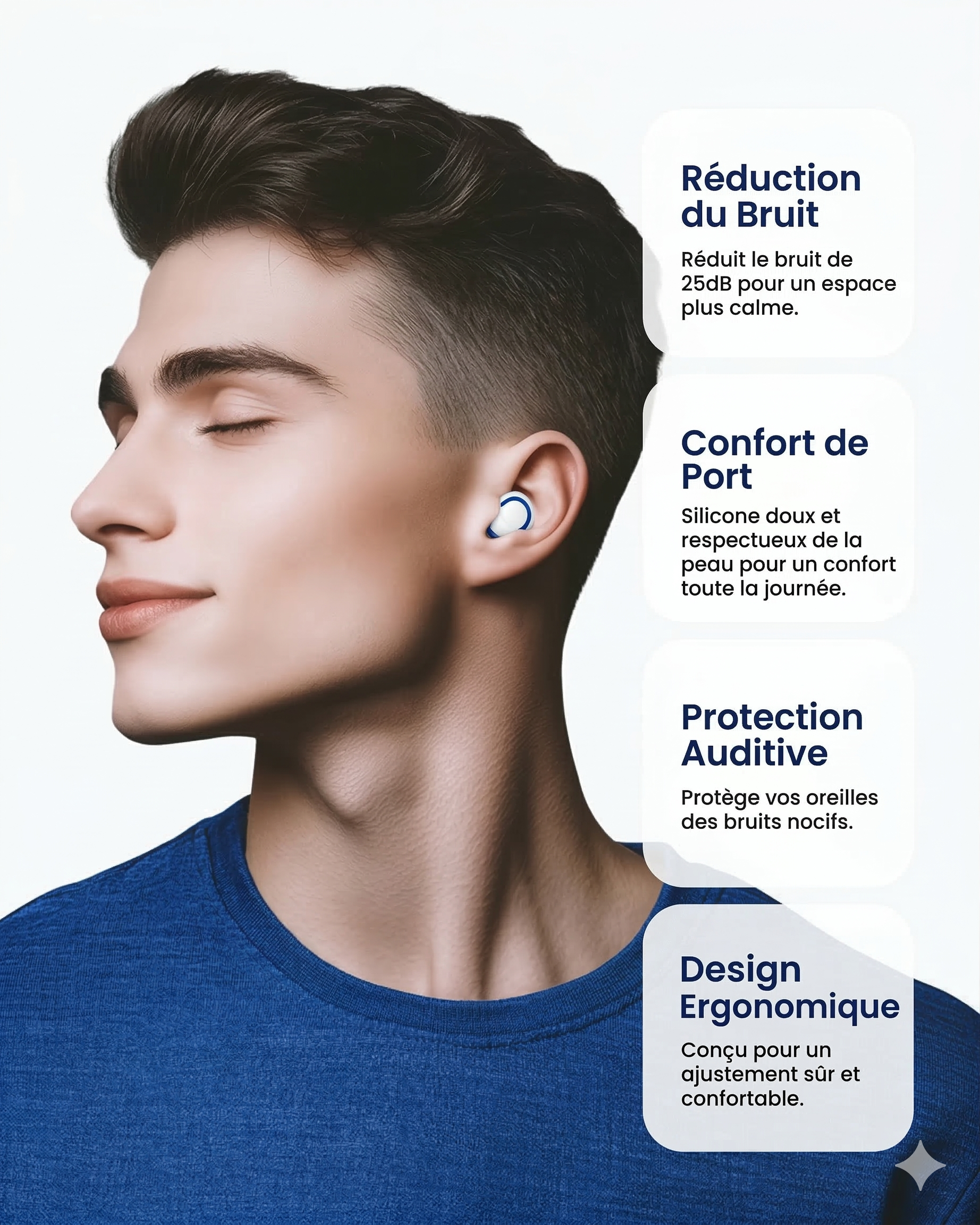 Grâce aux bouchons d'oreilles VEXX : réduction du bruit, confort de port, protection auditive, design ergonomique