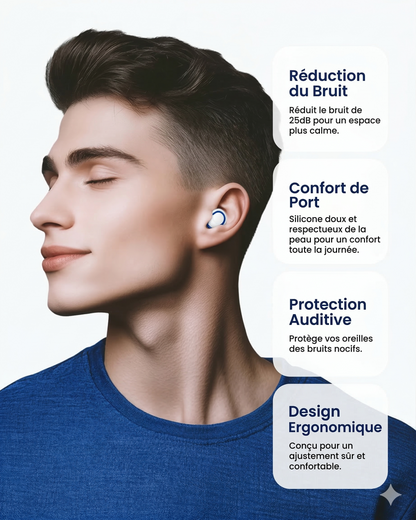 Grâce aux bouchons d'oreilles VEXX : réduction du bruit, confort de port, protection auditive, design ergonomique