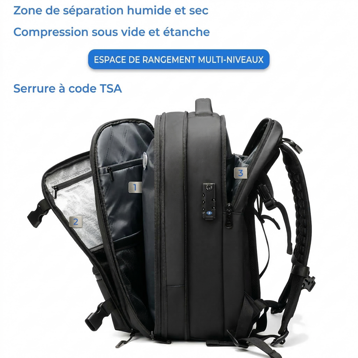 Sac à Dos Voyage avec Compression Sous Vide – Format Cabine 30-55L